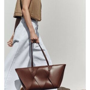 Zara woven Brown Leather shoppers Bag